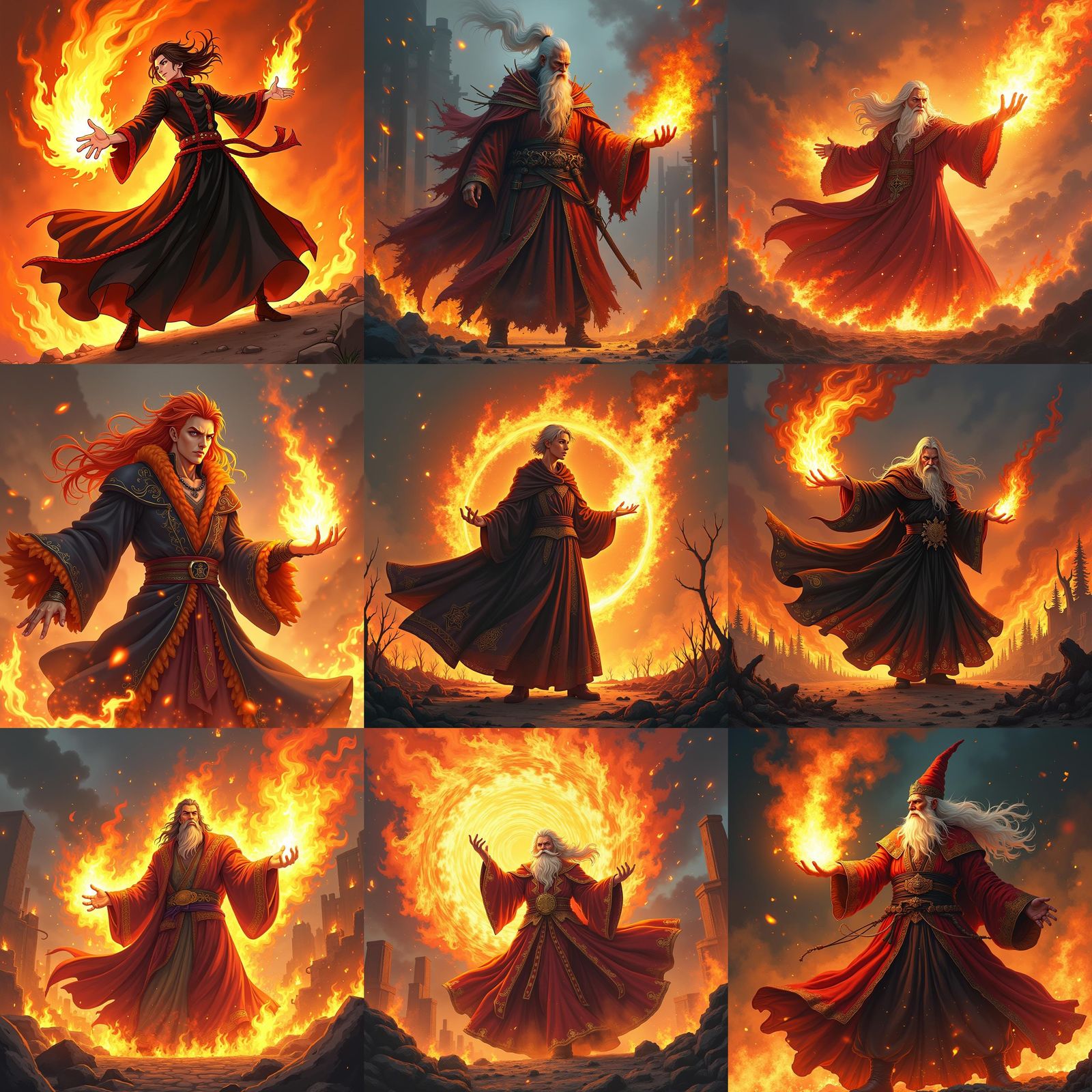 Wizard Summons Fire: Anime Cel-Shaded Art