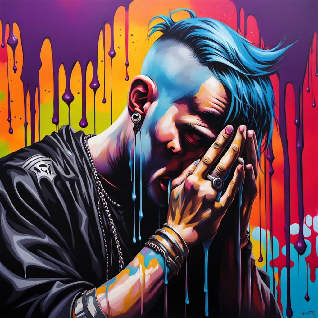 Gothic Man Crying and Praying: Graffiti Art