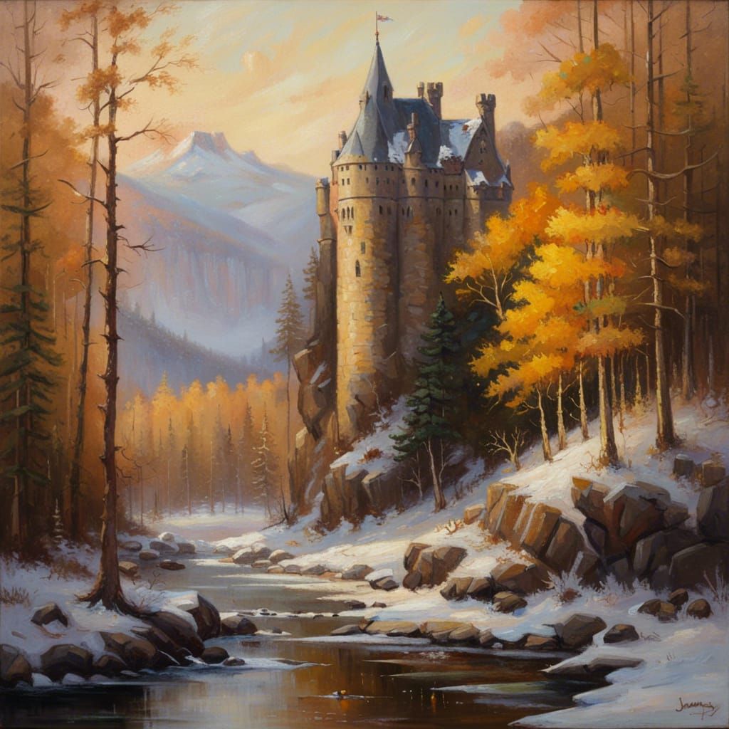 Scottish Highland Castle in Winter Sunlight