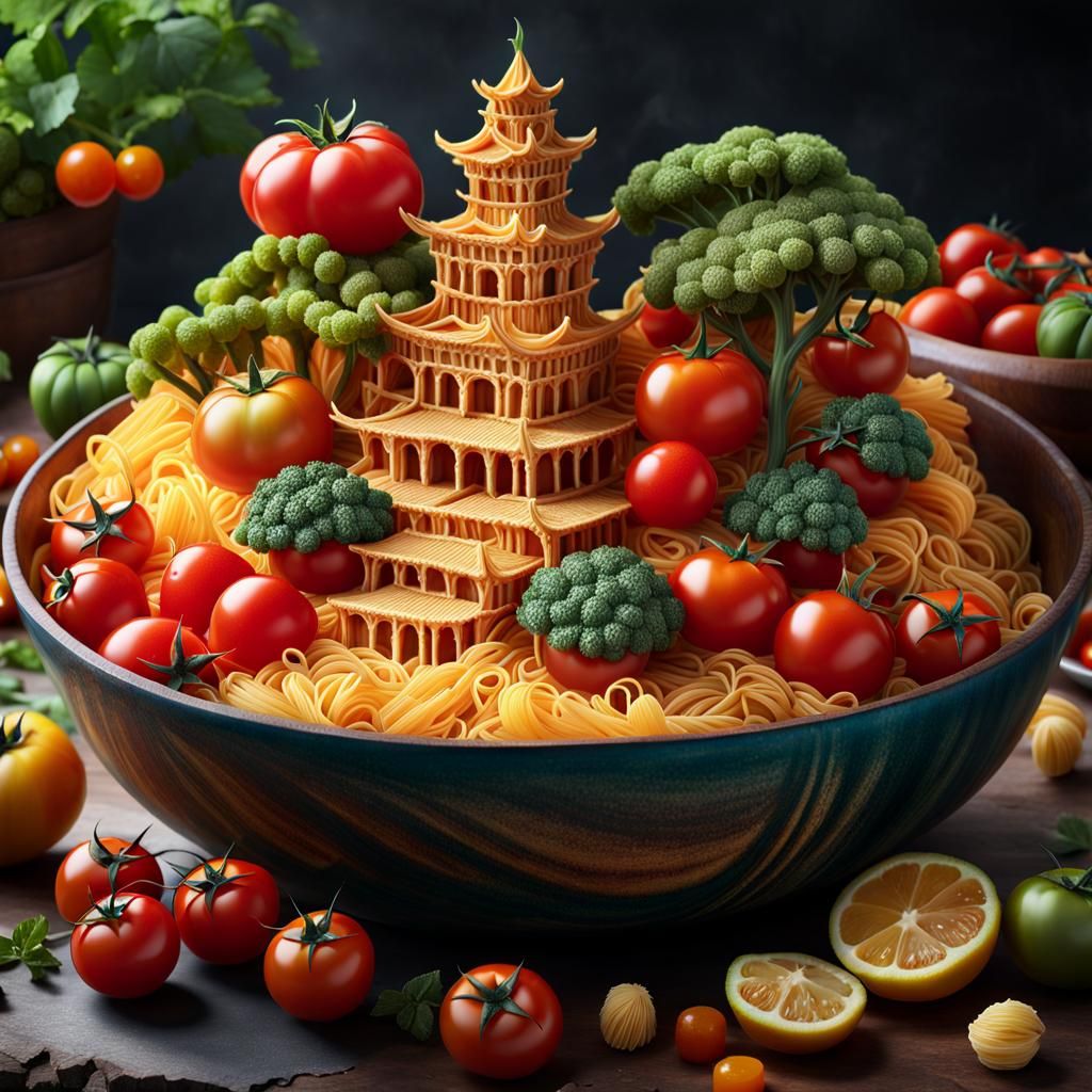 Surreal Pasta Landscape in Arcimboldo Style