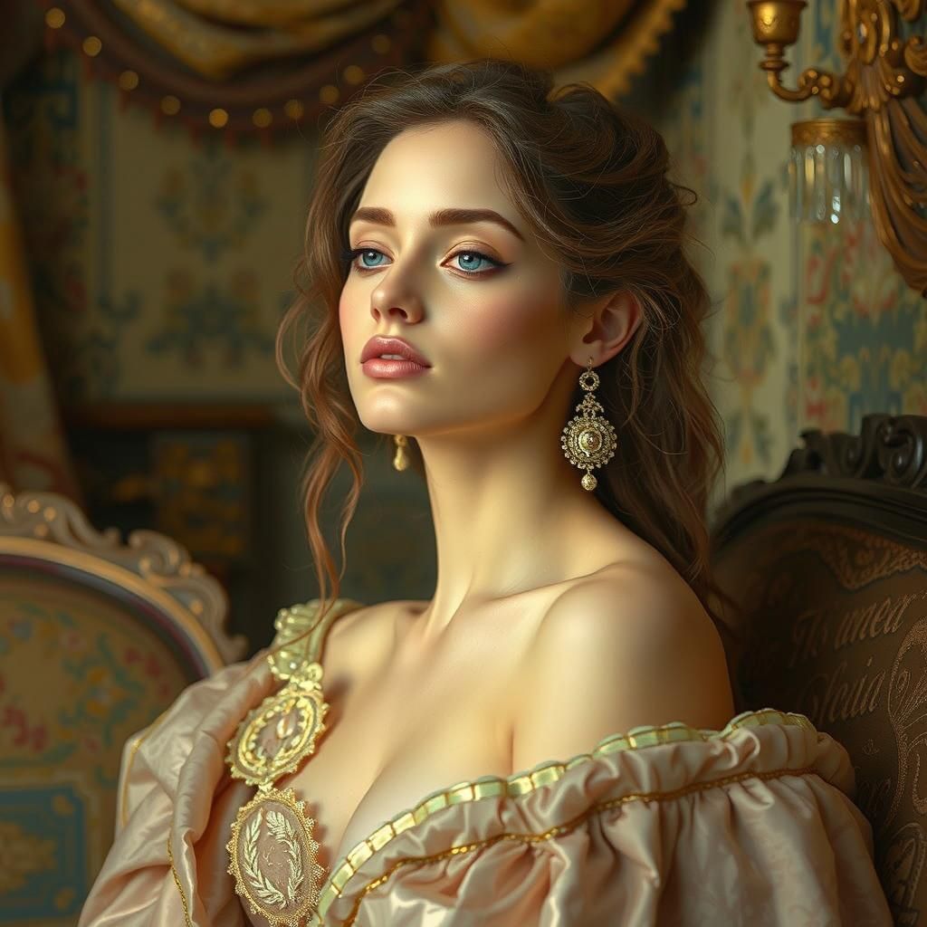 Serene Woman Reclining in Opulent Art Nouveau Style