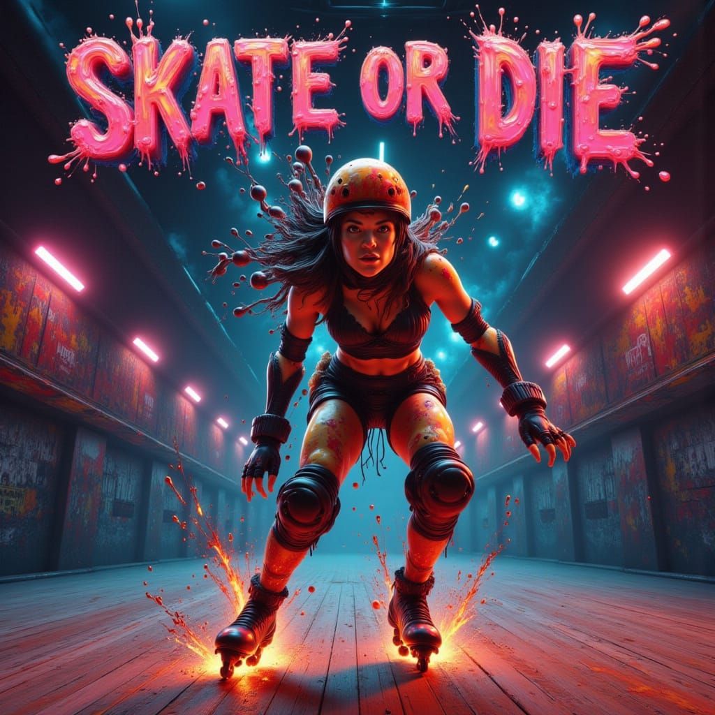 1980s Action Movie Poster for Skate or Die The Rink of Recko...