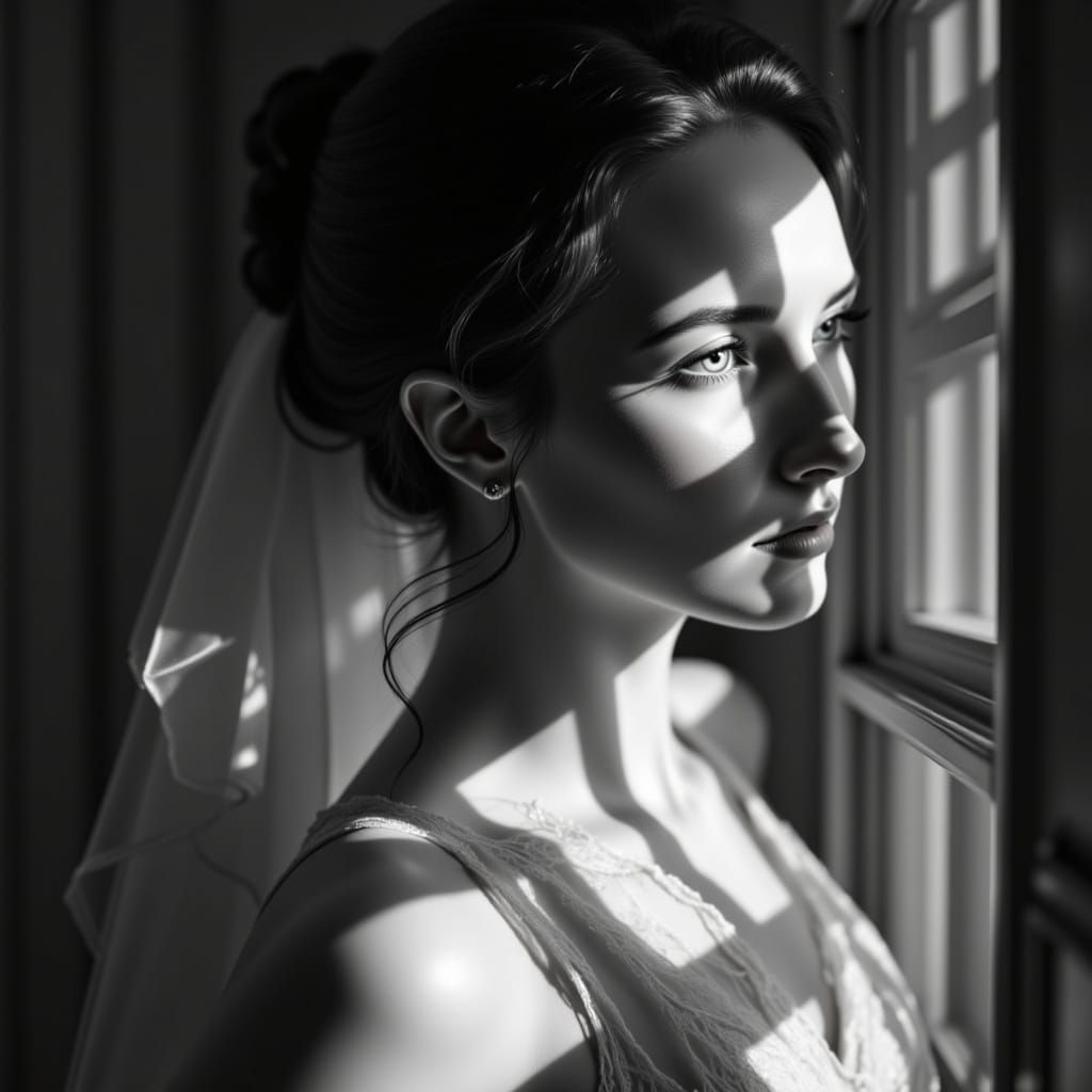 Maiden in Dramatic Light: Black and White Fine Art Photo