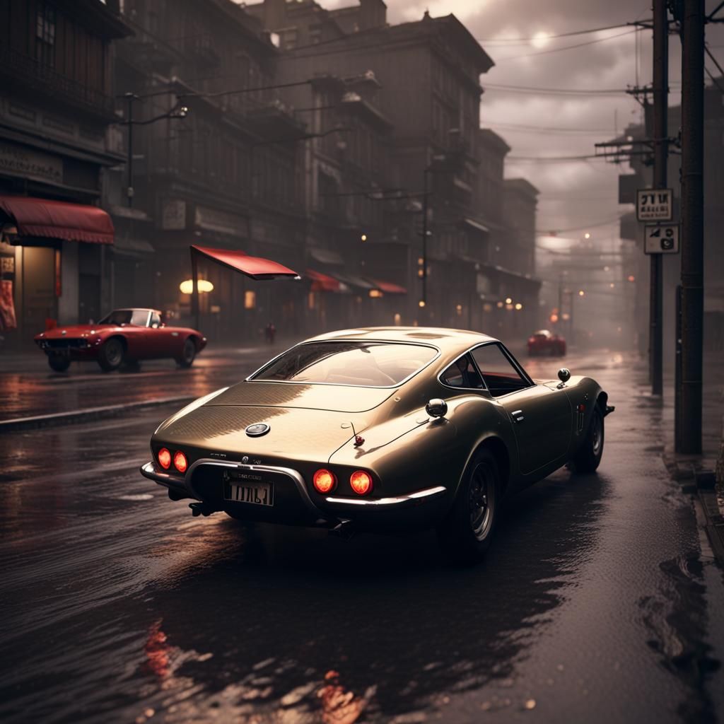 Toyota 2000GT in Stormy Cyberpunk City, 8K