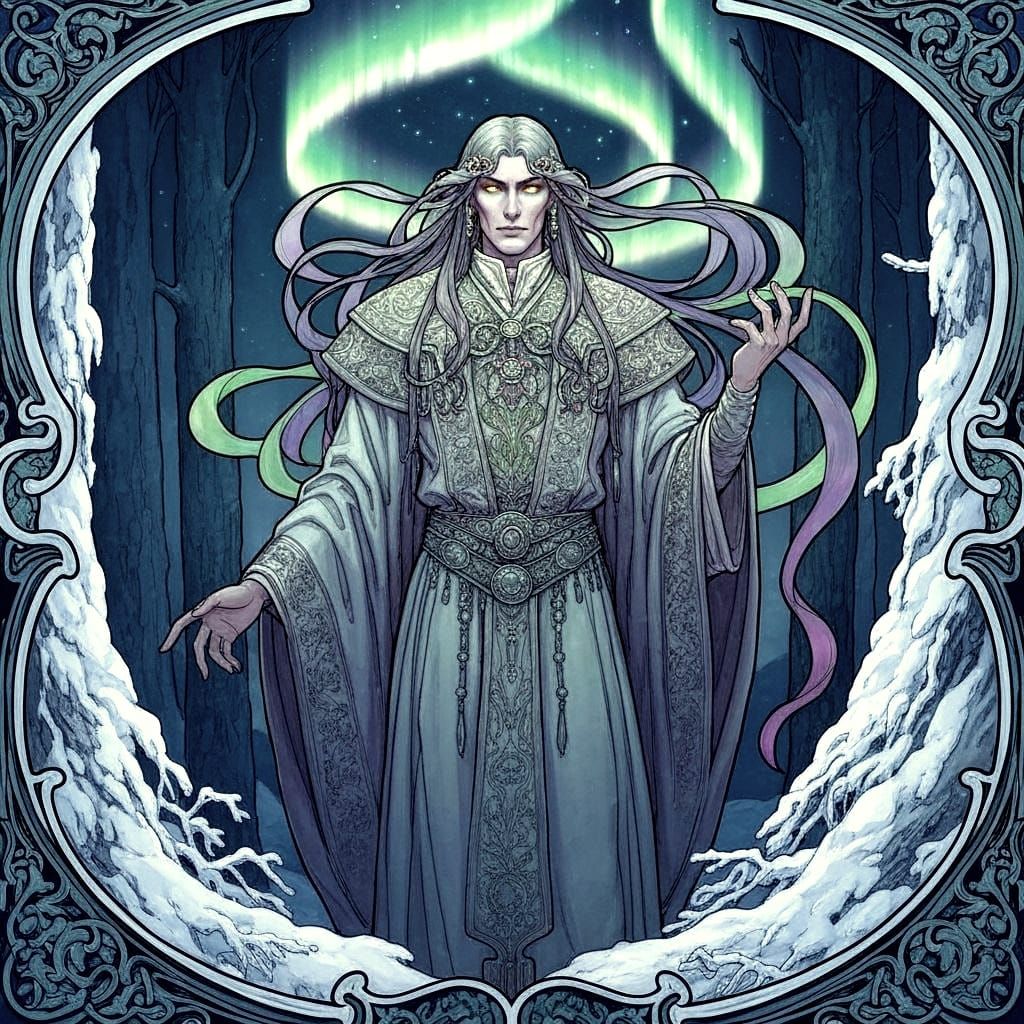 Aurora Spirit in Frozen Forest, Art Nouveau Style