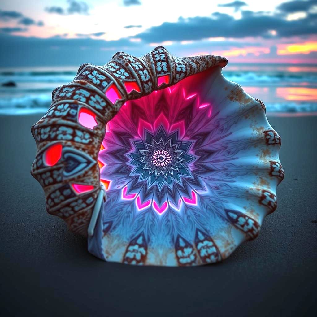 Seashell Mandala with Pink and Purple Highlights