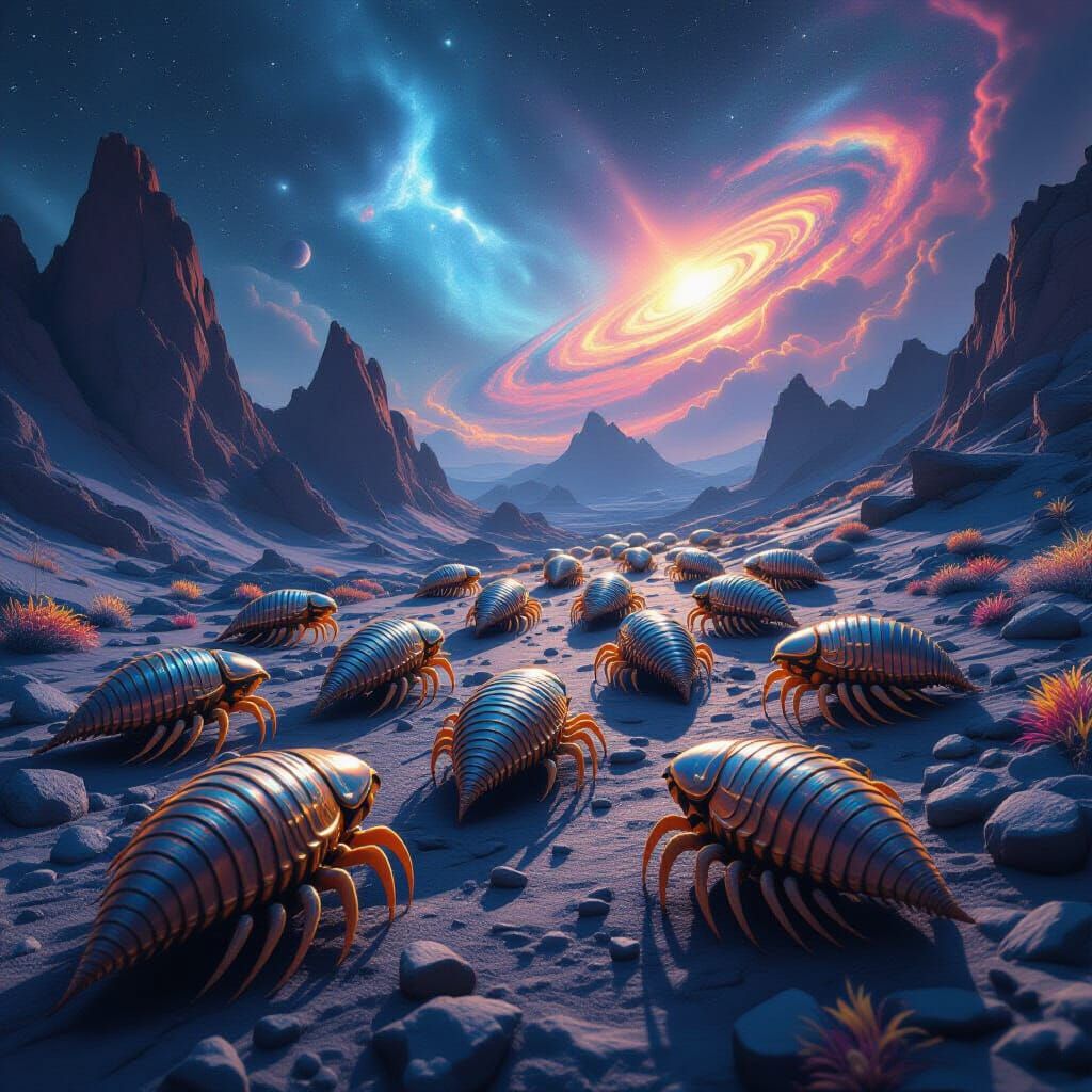 Trilobites Shimmering on Alien Planet Surface
