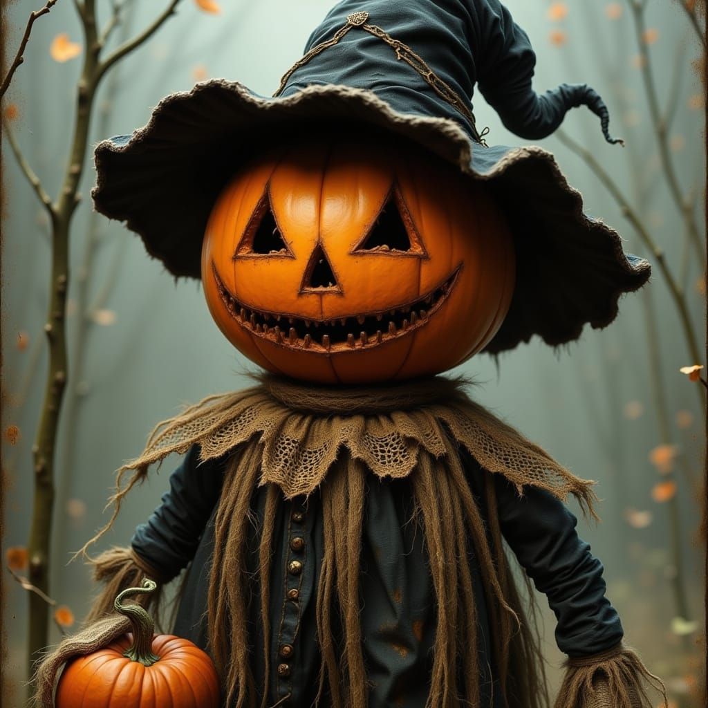 Vintage Halloween Scarecrow Doll with Pumpkin Head
