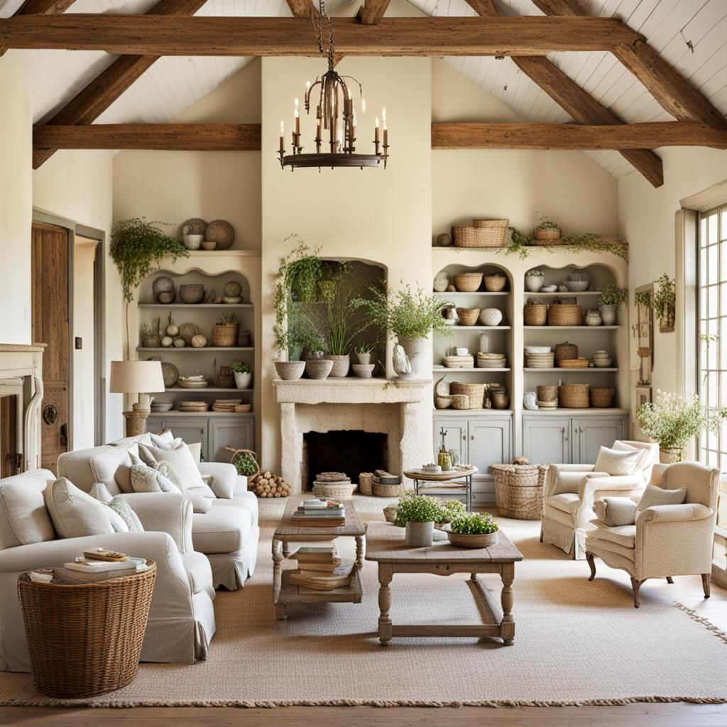 French Farmhouse Style Living Room Interior