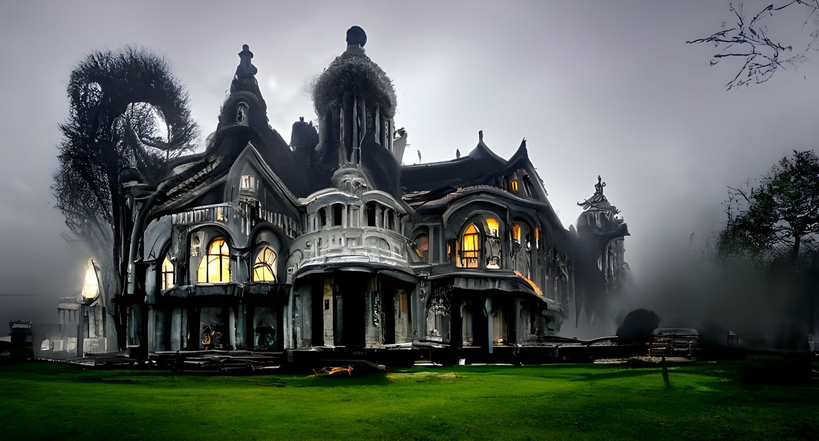 Eerie Victorian Mansion in Ominous, Detailed Horror Scene