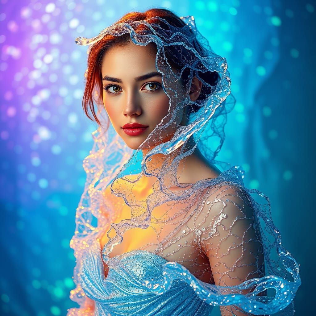 Ethereal Goddess in Iridescent Water Gown
