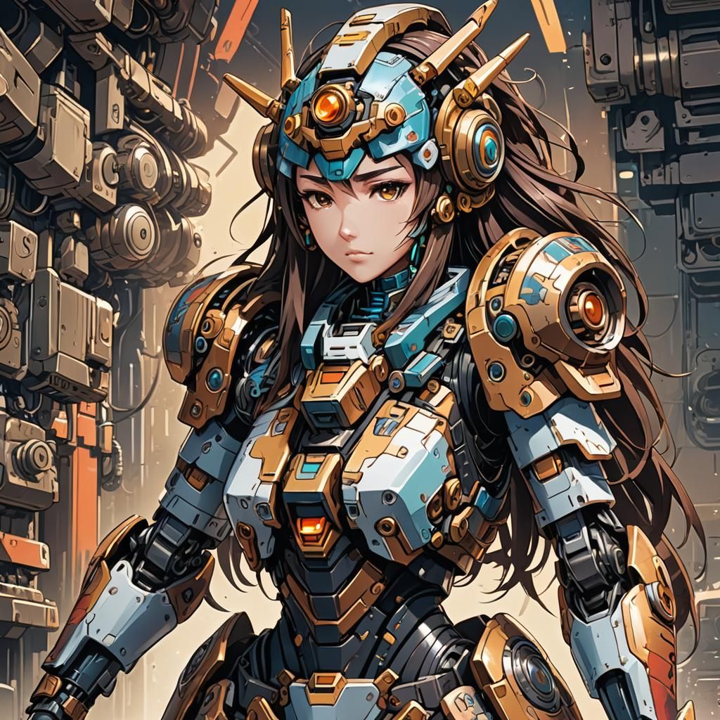 Aztec Robot Manga Anime Mecha Girl in Cel-Shaded Style