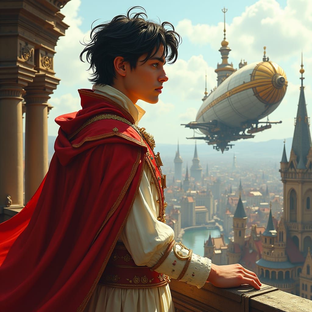 Steampunk Prince Overlooking Metropolis, Science Fiction Art