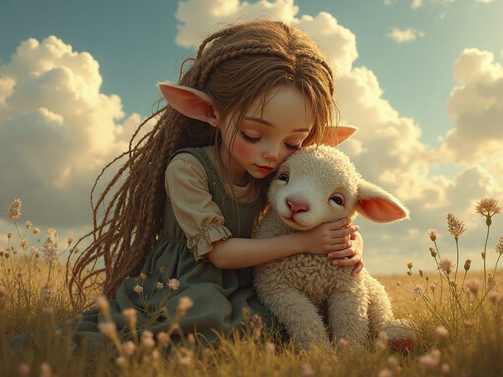 Bo Peep Comforts Lamb at Golden Hour
