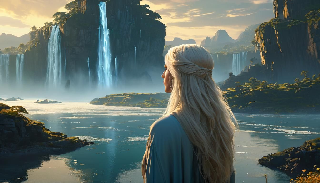 Ethereal Woman in Surreal Floating Landscape