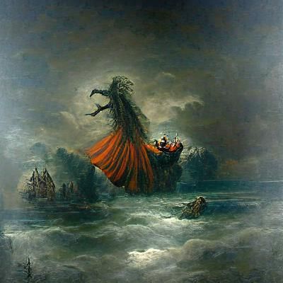 Horrific Flying Dutchman in Dark Romanticism Style
