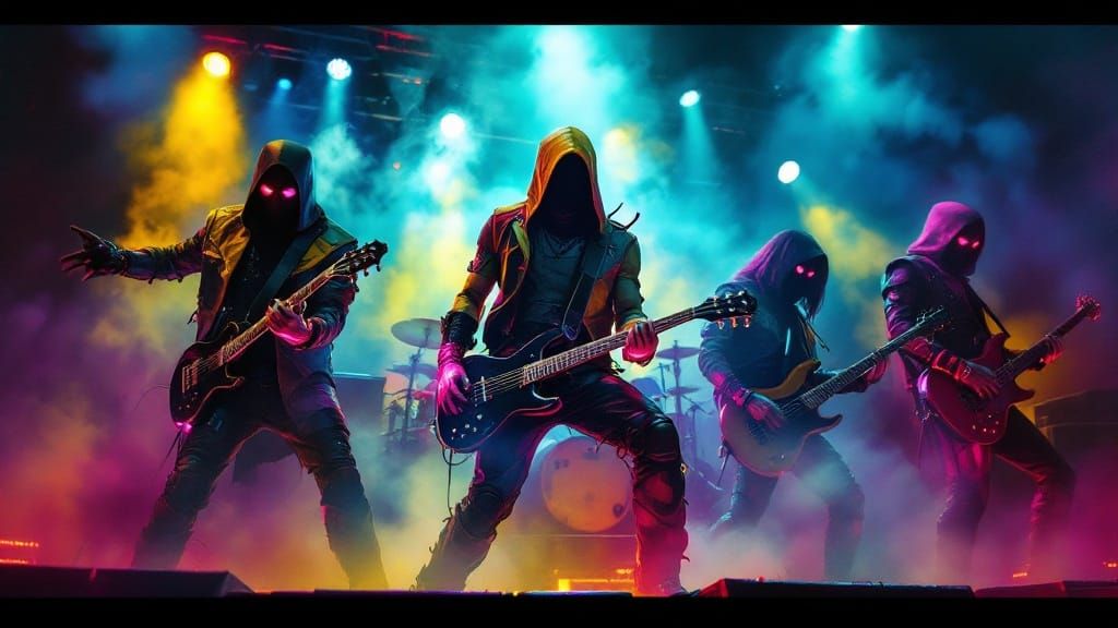 Kitchen Bug: Hard-Rock Band Performance in Cyberpunk Style