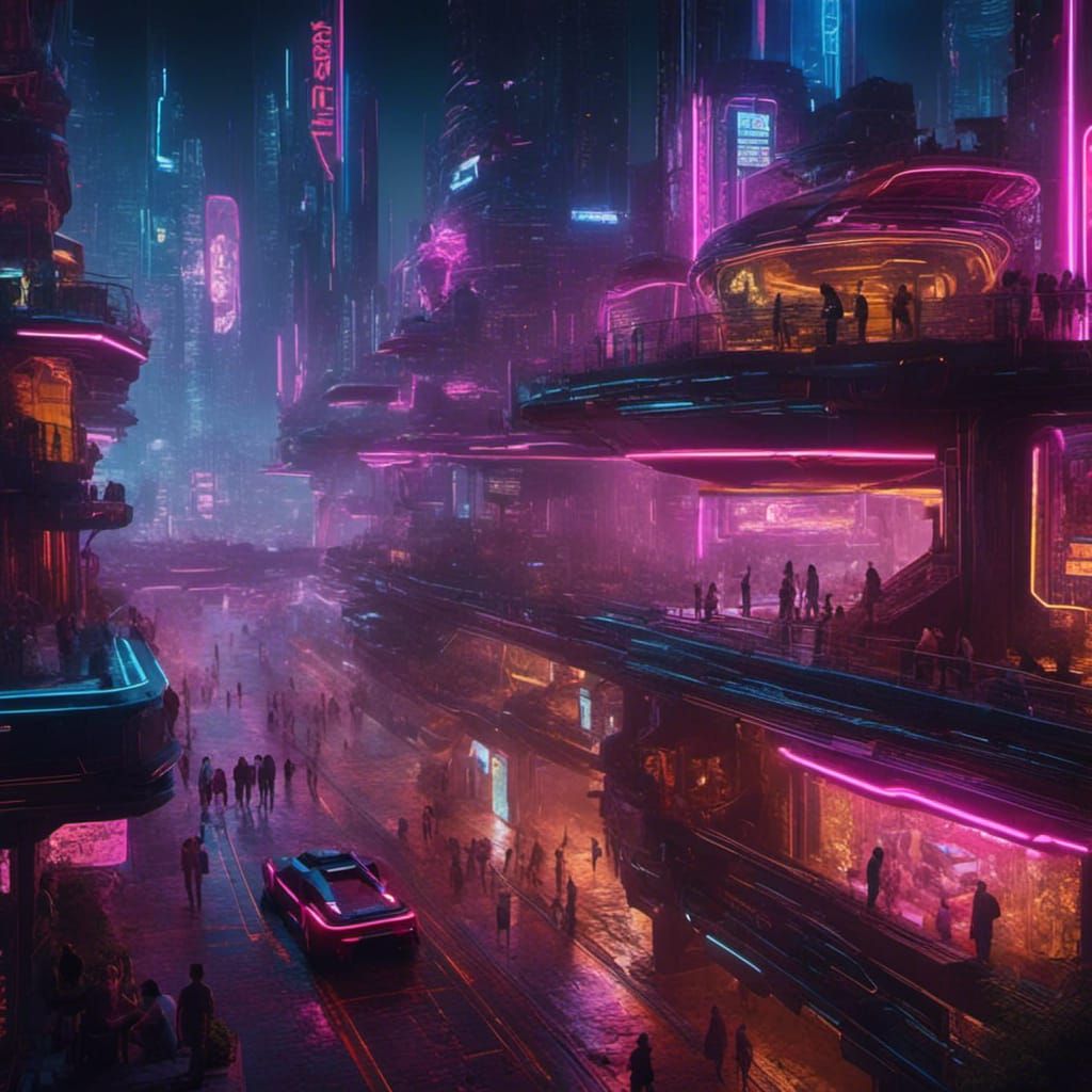 Cyberpunk Cityscape with Neon Lights