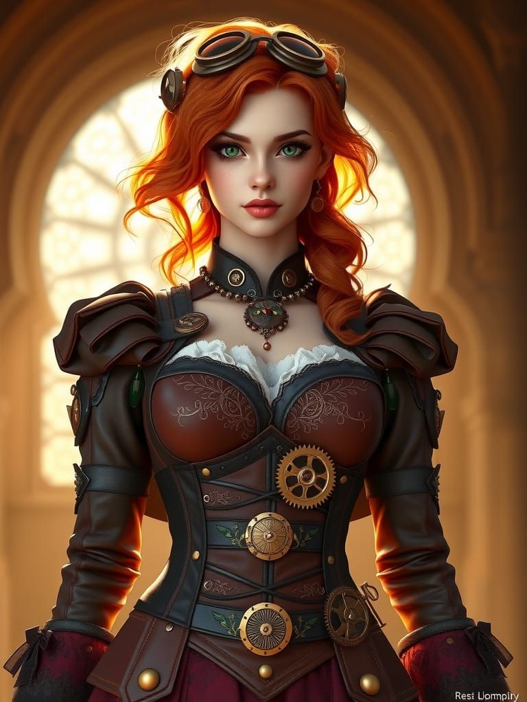Elegant Steampunk Adventurer in Golden Light