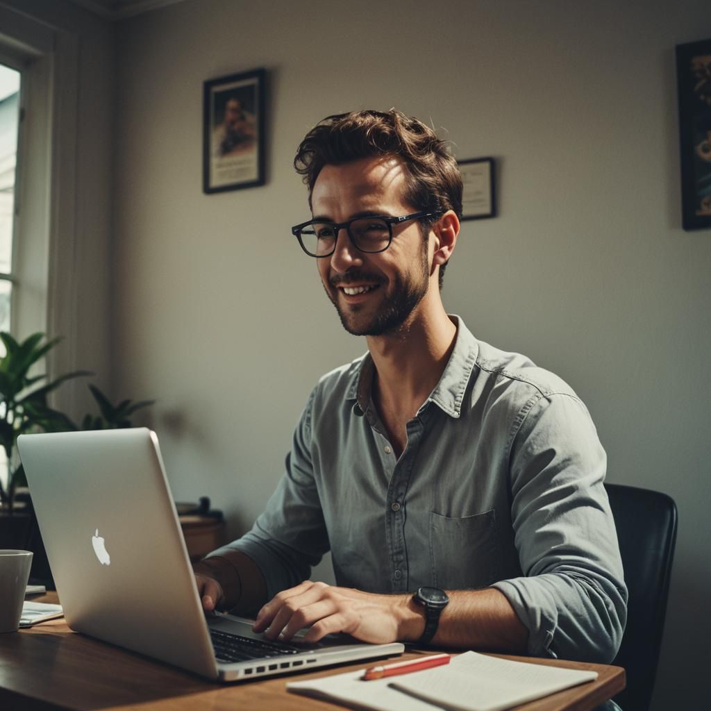 Happy Man Coding at Home in Summer