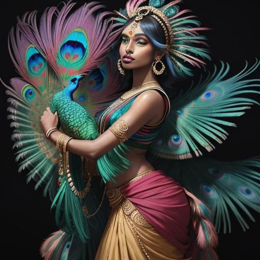 Rainbow Woman Portrait in Indian Art Style