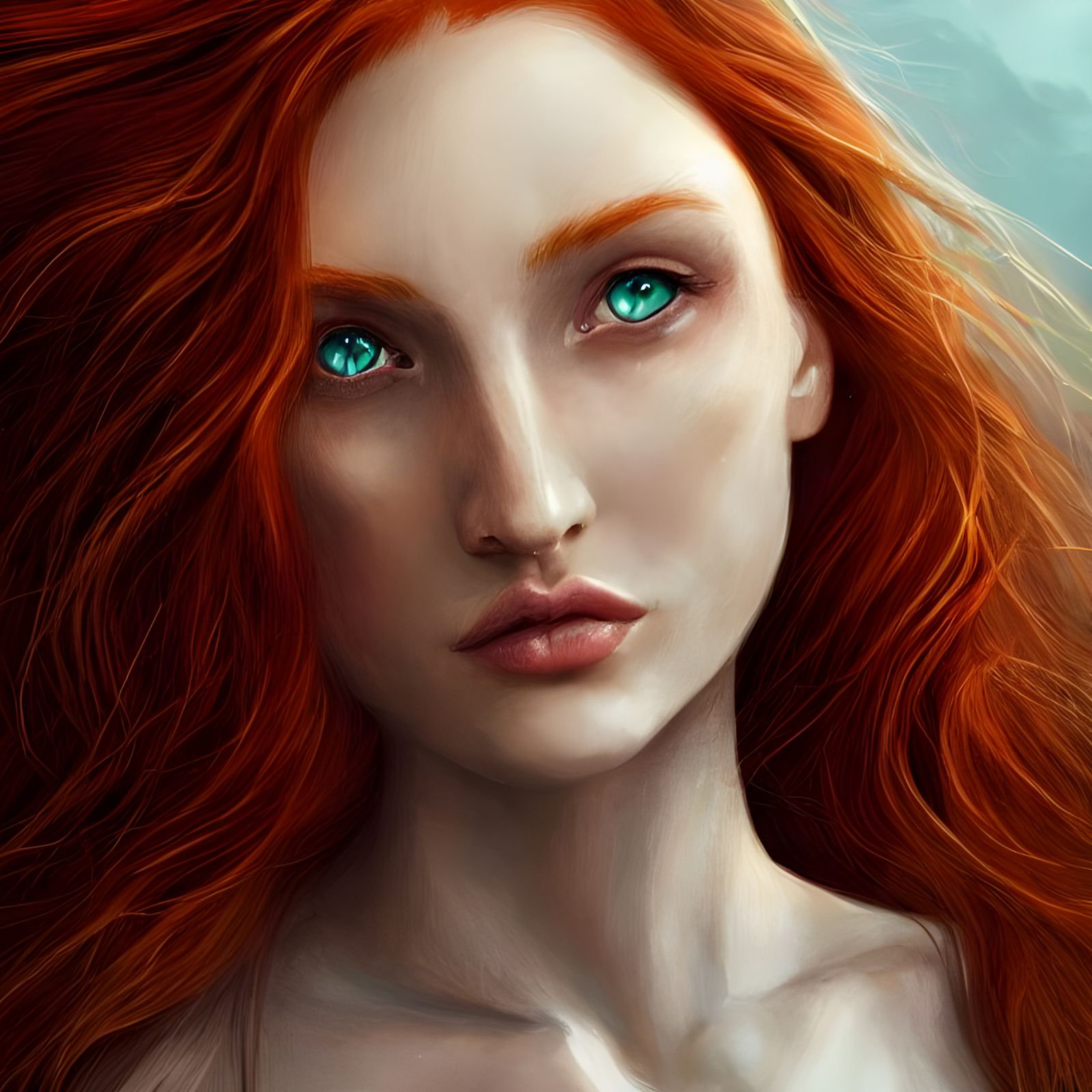Redhead Goddess Portrait: Intricate Digital Painting