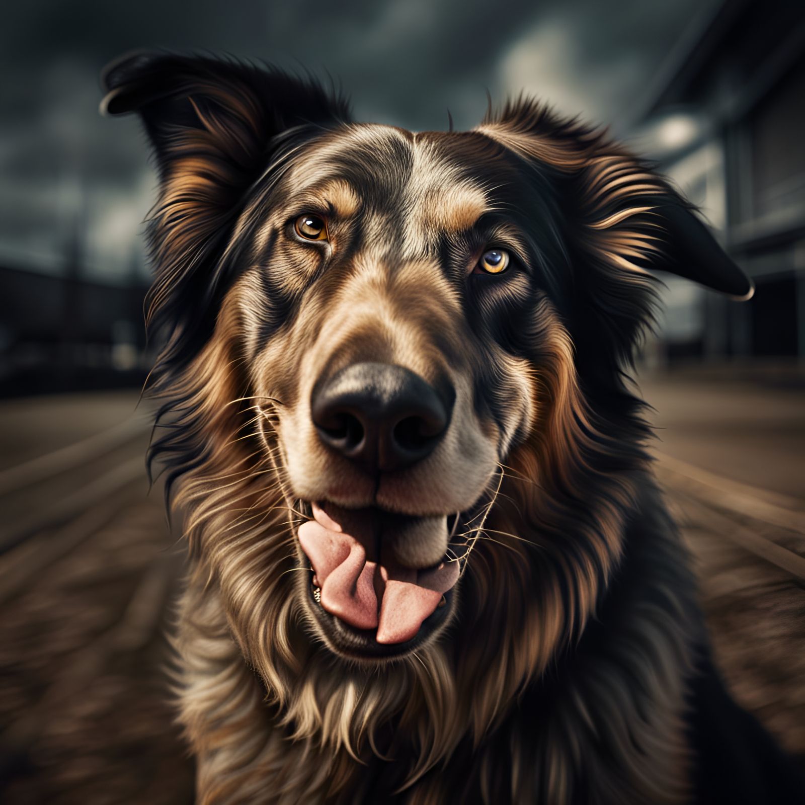 Hyperrealistic Giant Happy Dog in HDR