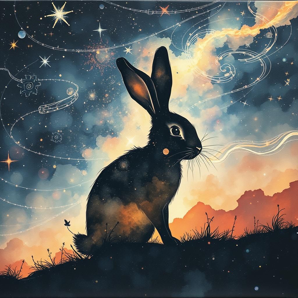 Enchanted Rabbit Silhouette in Starry Galaxy Night