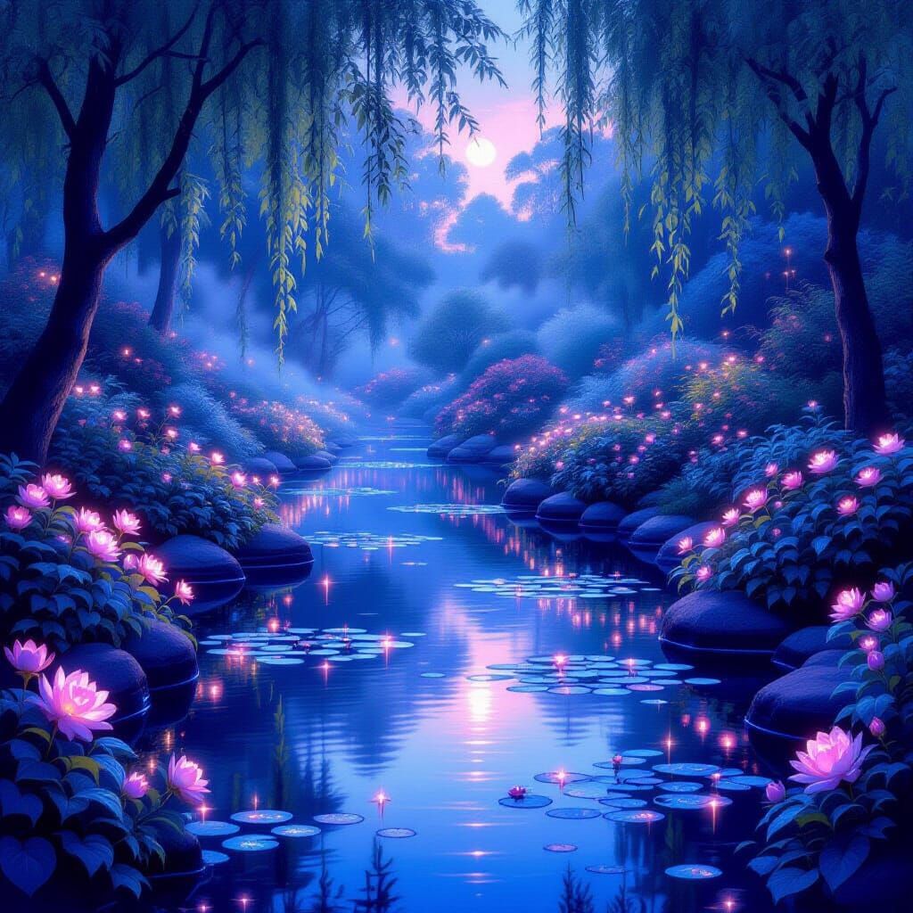 Ethereal Floating Island Garden at Twilight