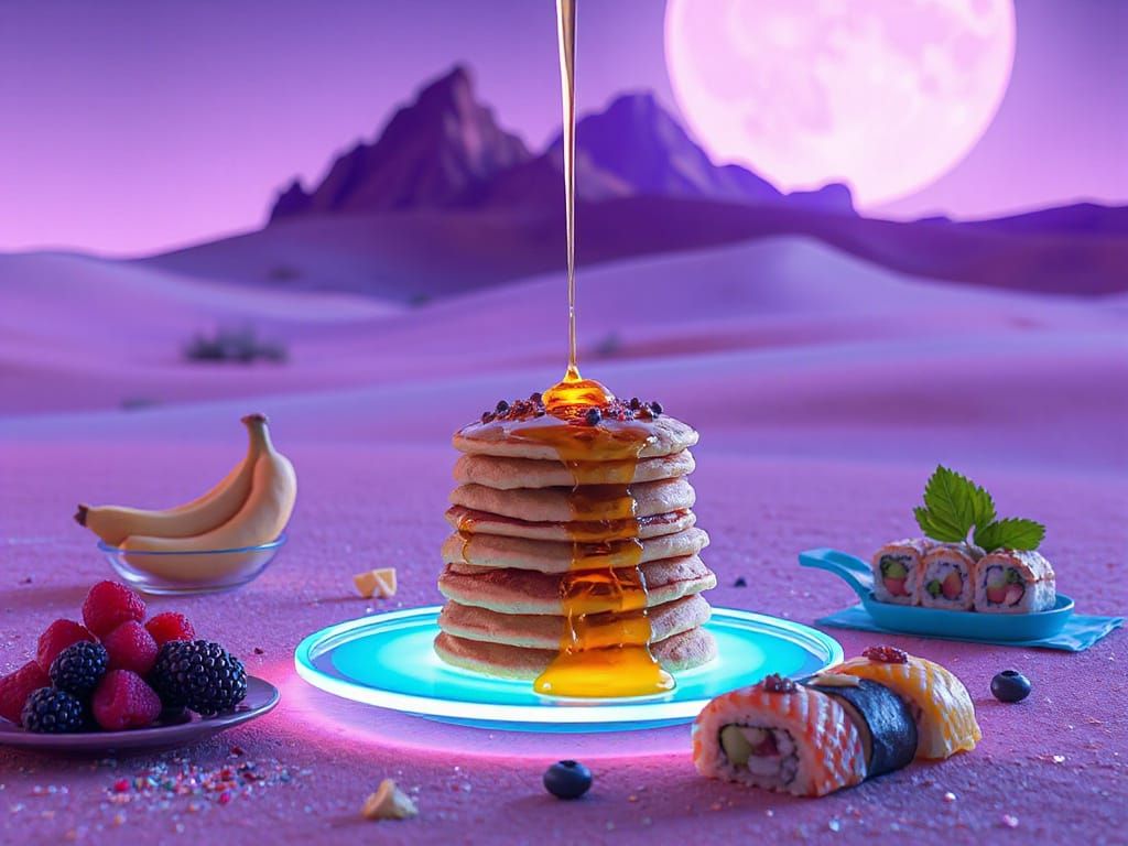 Surreal Desert Landscape with Glowing Desserts
