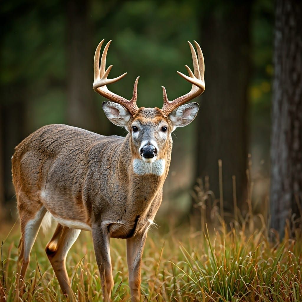 Majestic White-Tailed Buck in Lush Forest Landscape