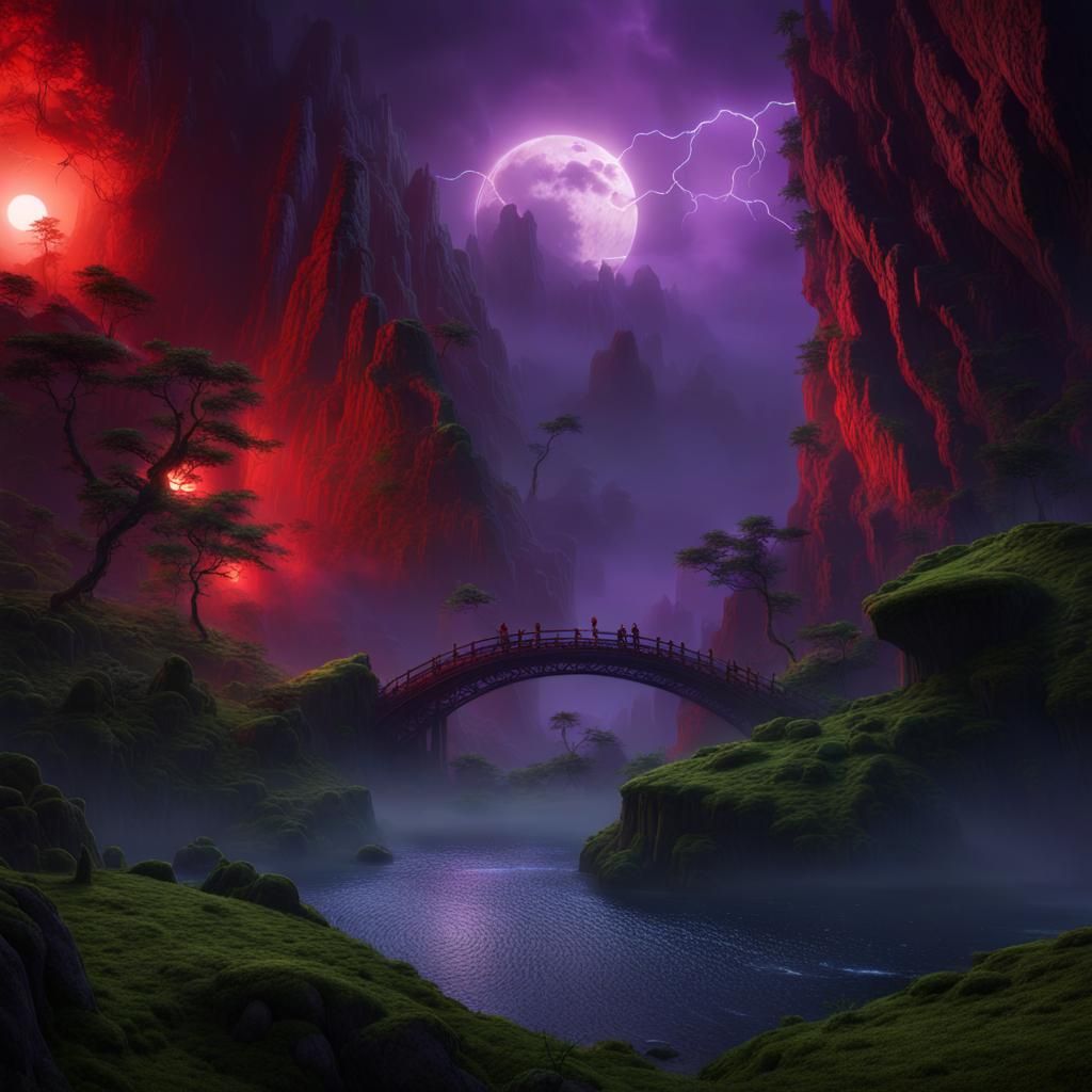 Dramatic Storm Over Valley at Night