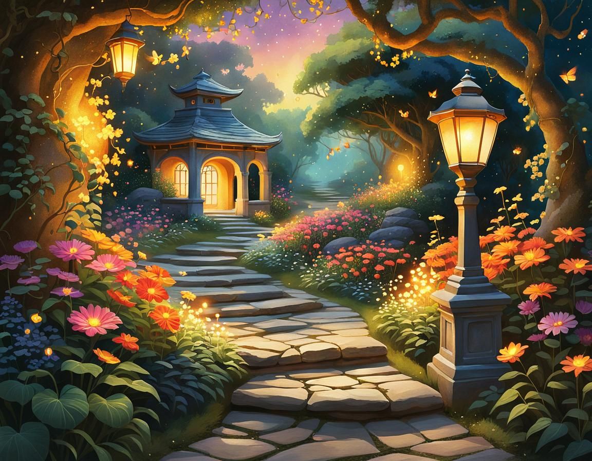 Magical Garden Path with Glowing Flowers