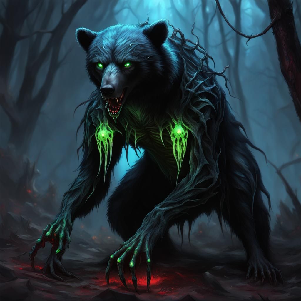Cursed Undead Bear with Spider Tattoos