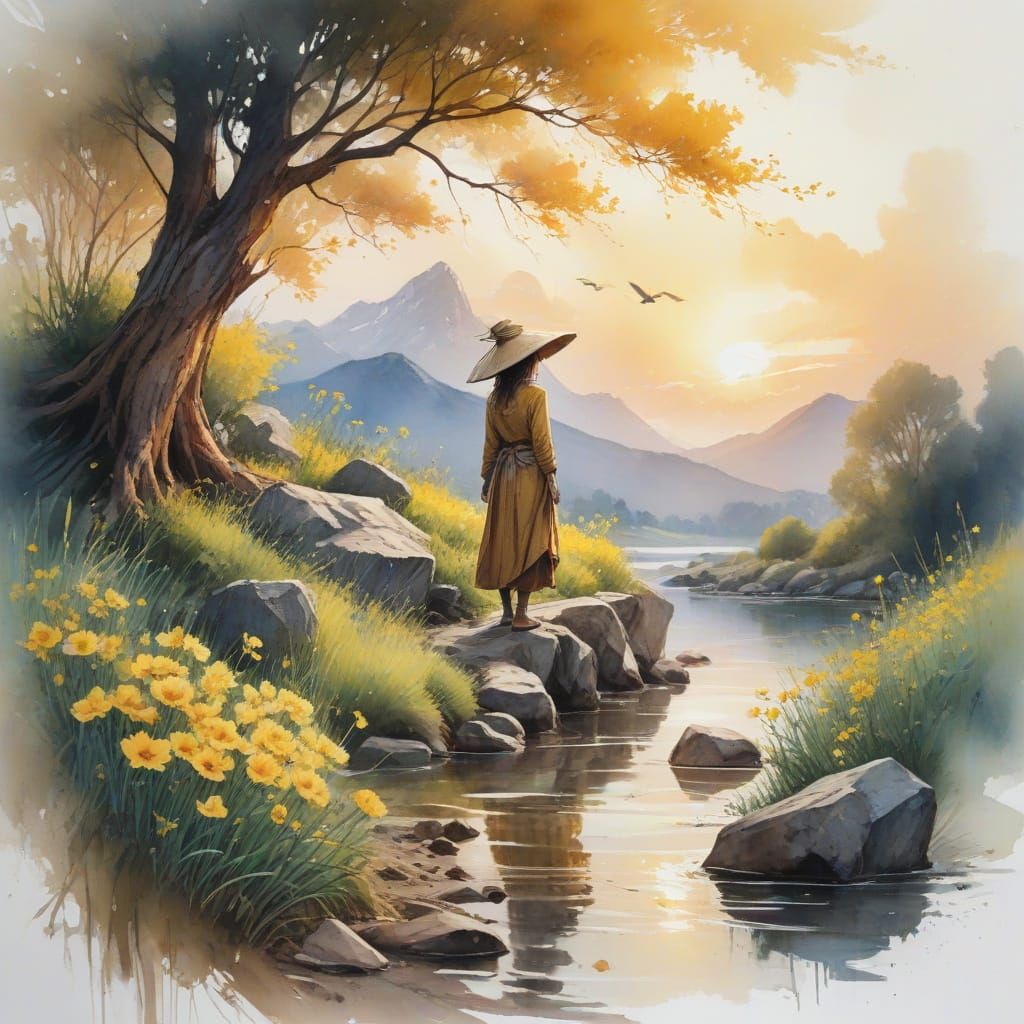 Mysterious Figure in Vibrant Dreamscapes