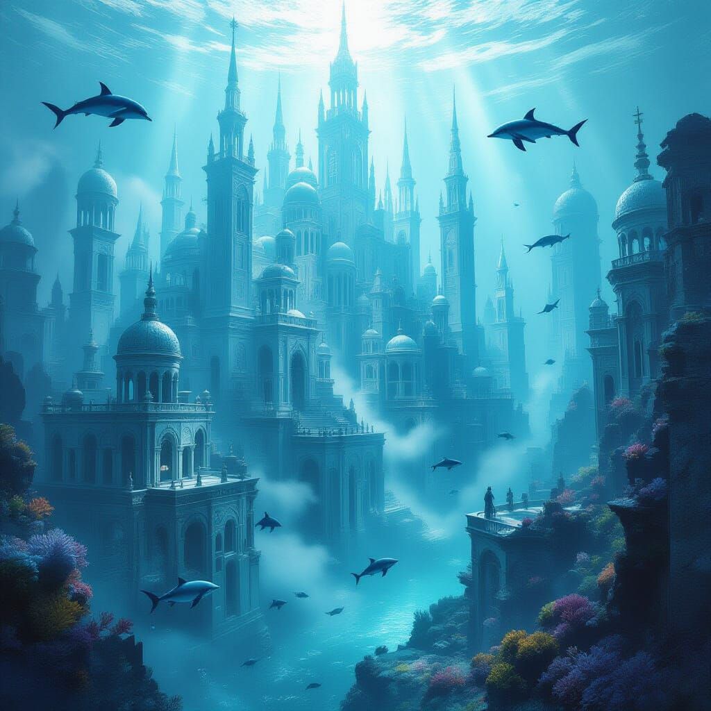 Underwater City Ruins in Ethereal Mist