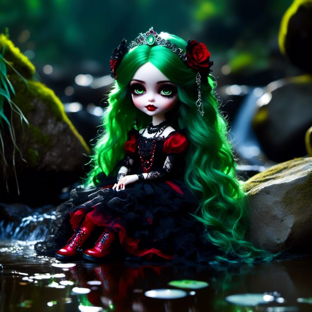 Photorealistic Goth Doll Portrait in Vibrant Colors