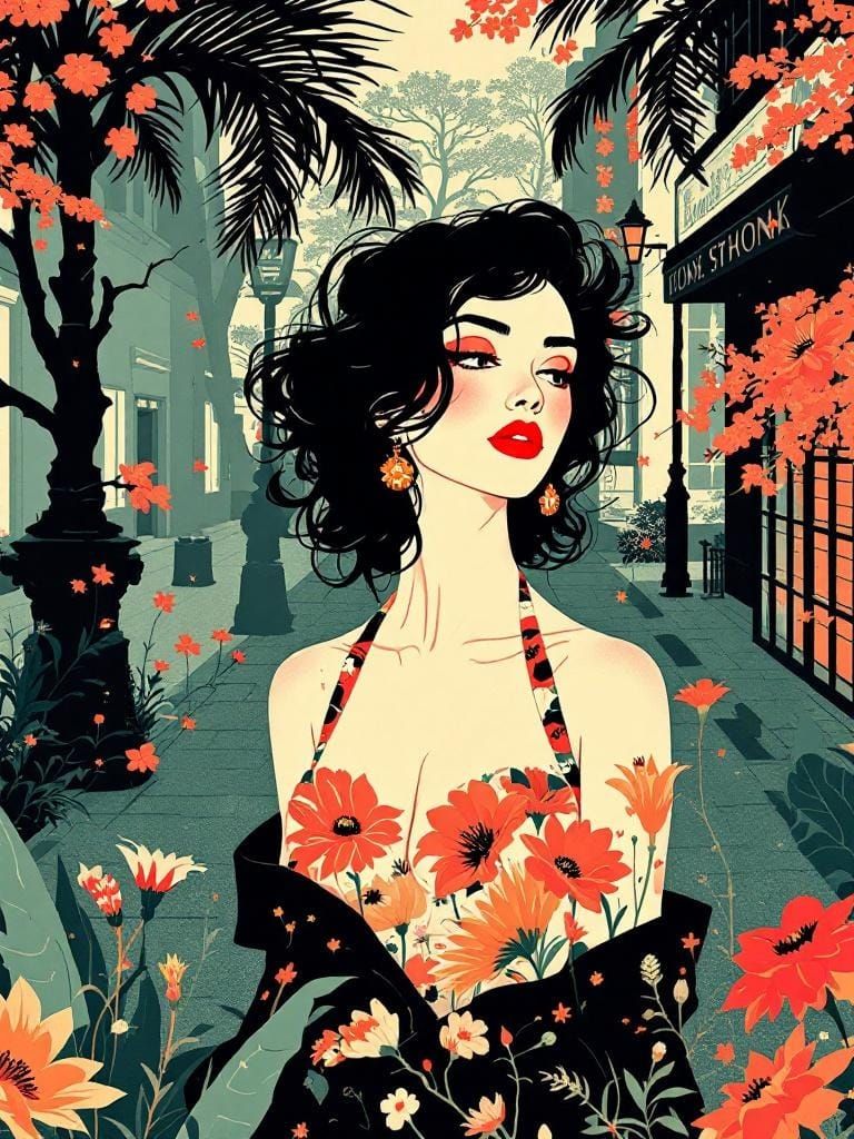 Hokusai and Nagel Style Pin-Up in City