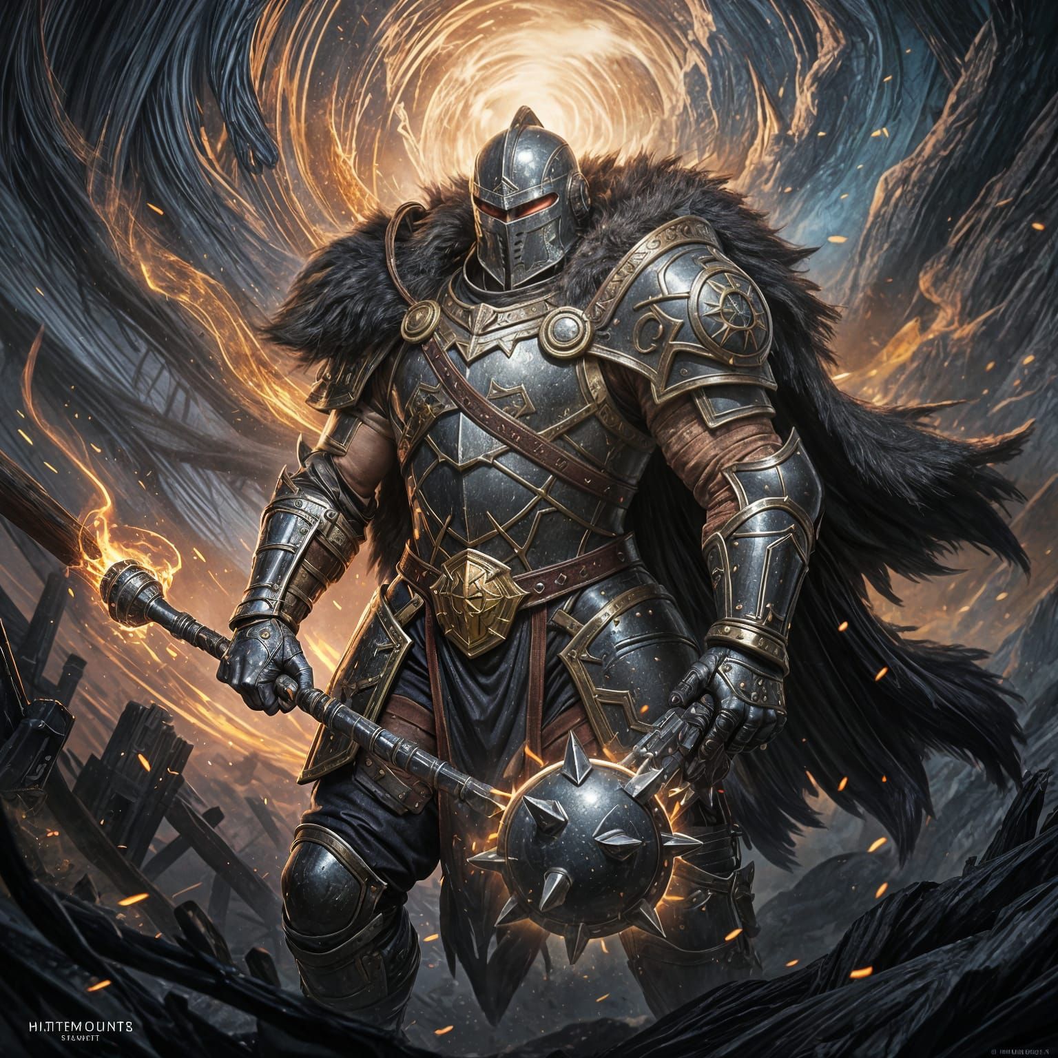 Muscular Warrior in Knight Armor and Beckenhaube Helmet