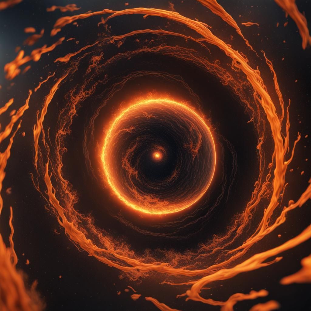Orange Vortex Around Black Star in Detailed Painting