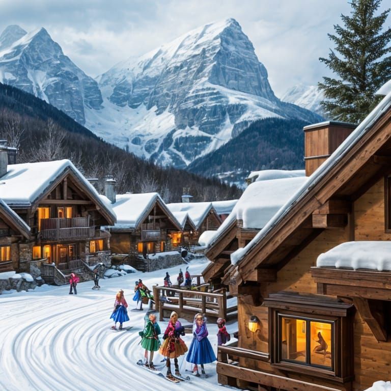 Fairies Vacationing at Ski Lodge: High-Definition Image