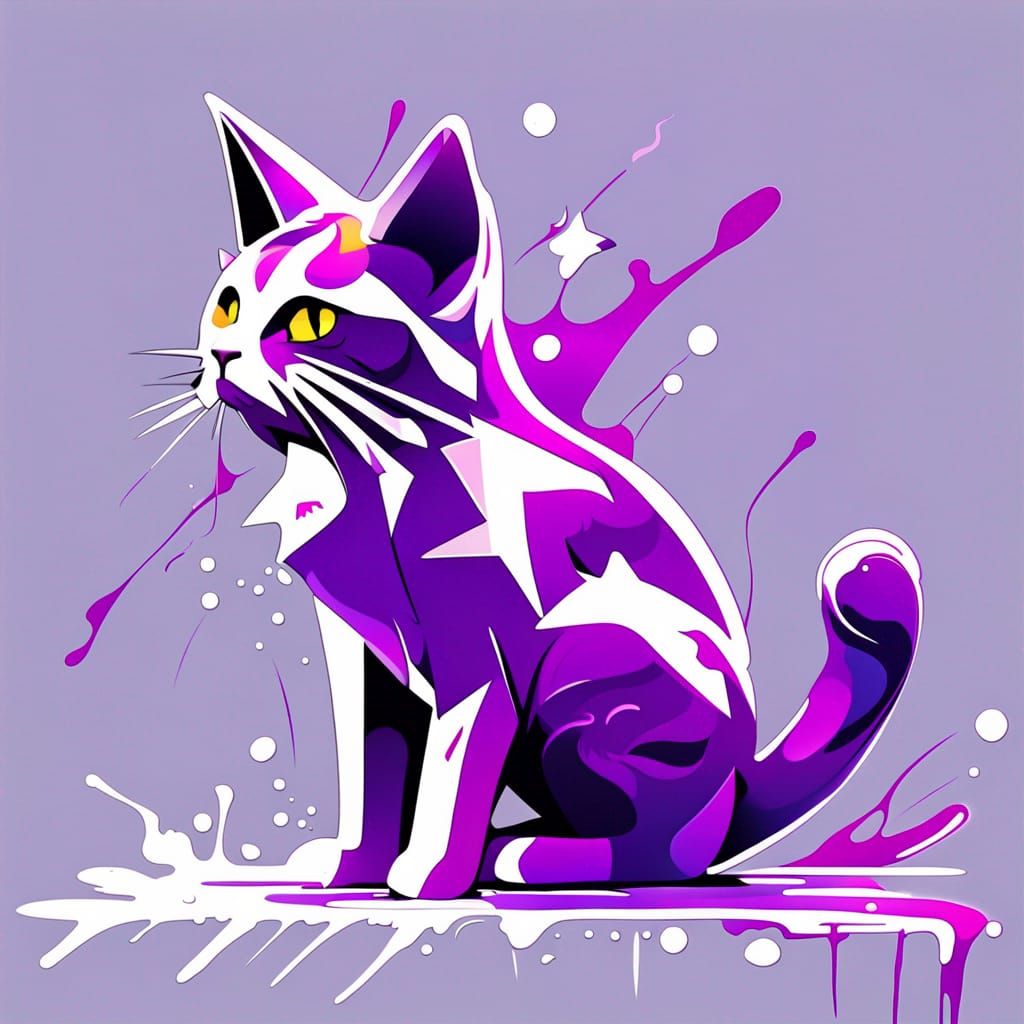 Graffiti Art: Purple Star Cat in Spray Paint