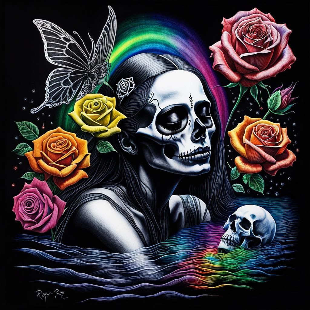 Gothic Woman in Pain: Surreal Crayon Rayograph