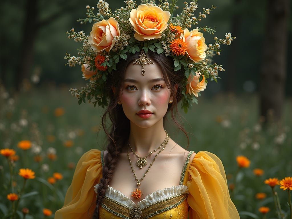 Fantastical Queen's Coronation in a Lush, Vibrant Realm