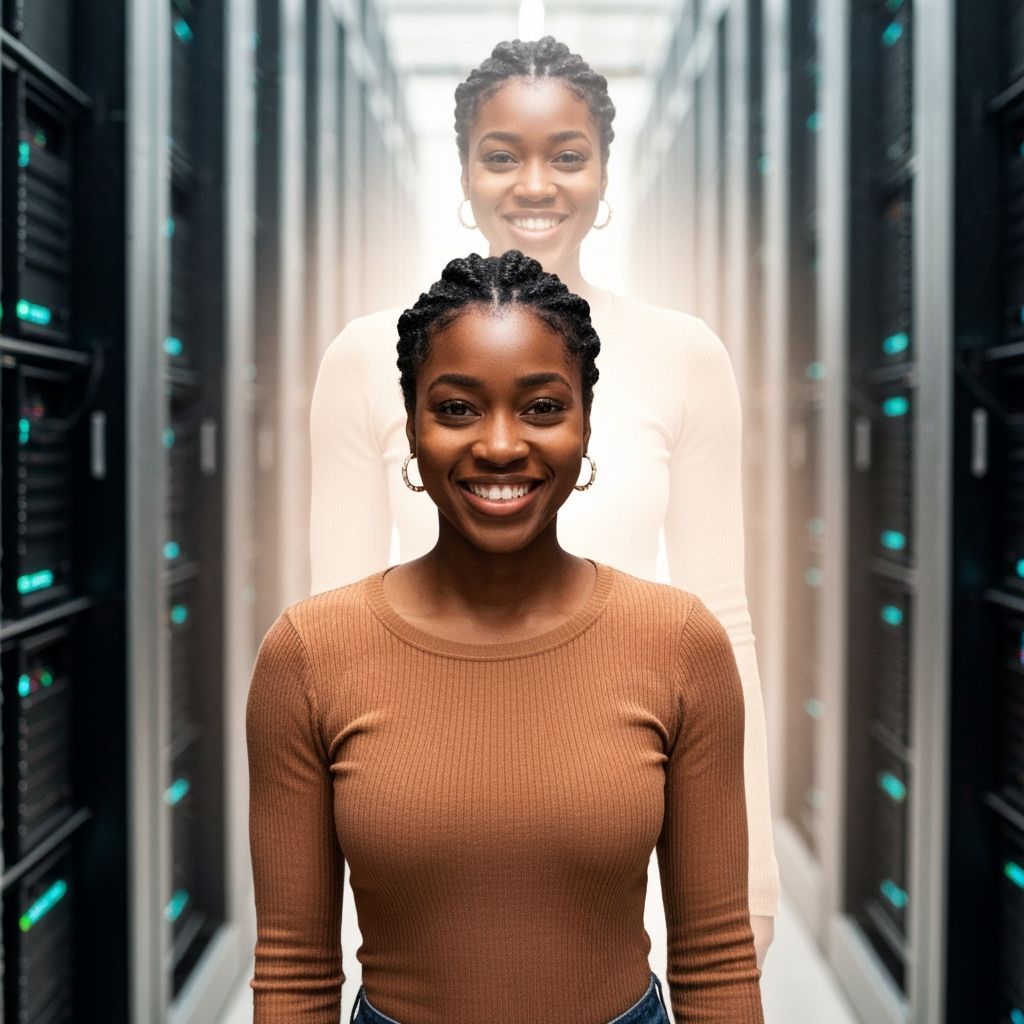 Woman with Ghost in AI Data Center