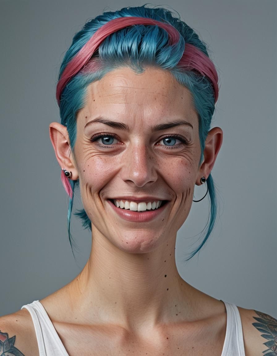 Colorful Portrait of a Woman with Shaved Hairstyle