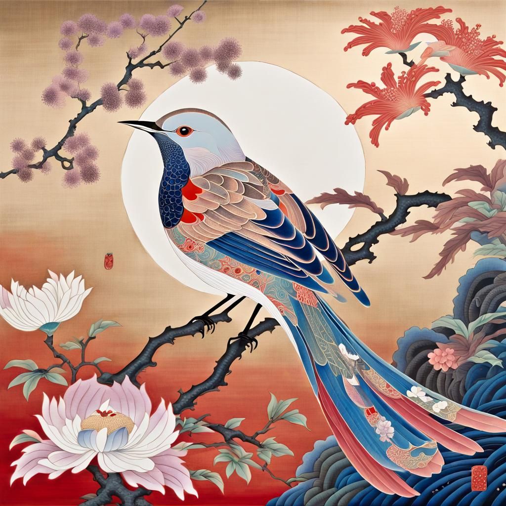 Vibrant Nightingale Bird in Dynamic, Abstract Pose, Inspired...