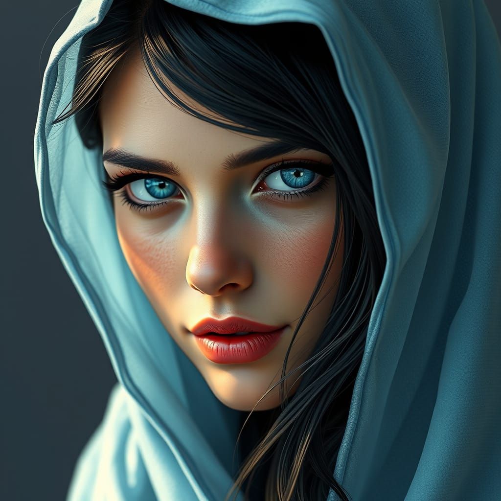 Raven-Haired Beauty Portrait in Hyperdetailed Digital Art