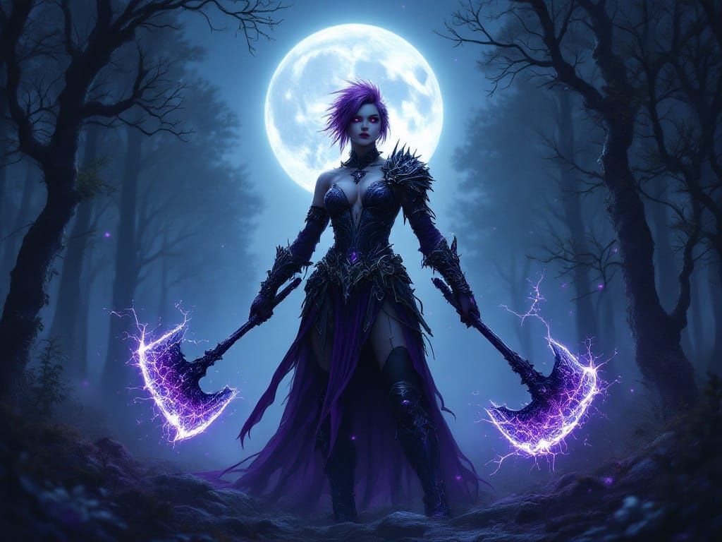 Gothic Female Warrior in Moonlit Forest