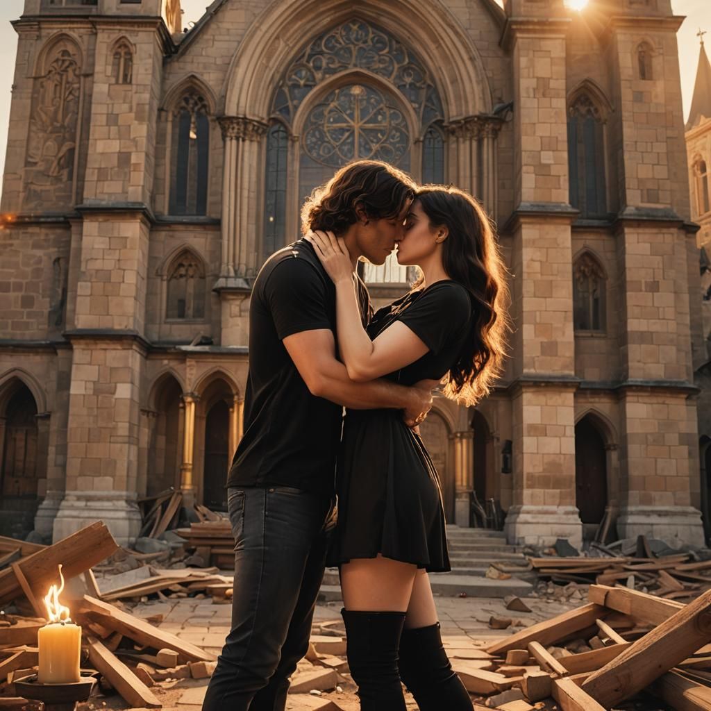 Romantic Kiss in Fantasy Landscape: Matte Painting